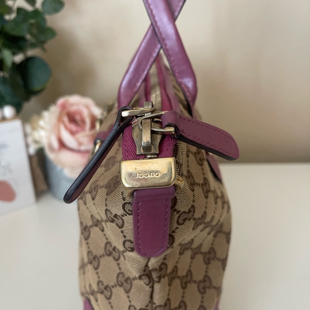 Gucci Heart Bit Charm Brown Canvas Pink Rose Leather Trim Tote - Picture 9 of 16
